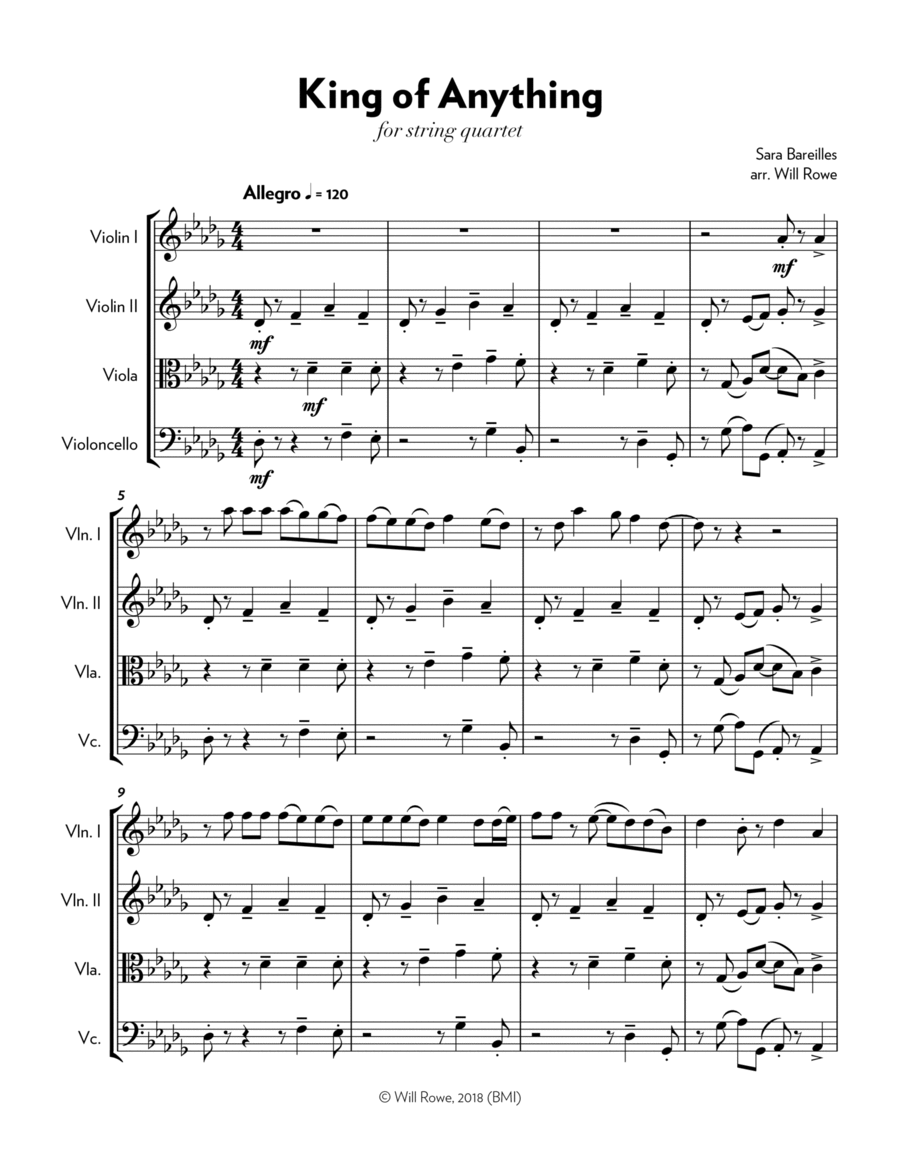 King Of Anything String Quartet scores gallery preview page 1