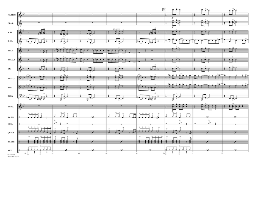 Who Are You - Full Score Who Are You - Full Score Marching Band scores gallery preview page 4