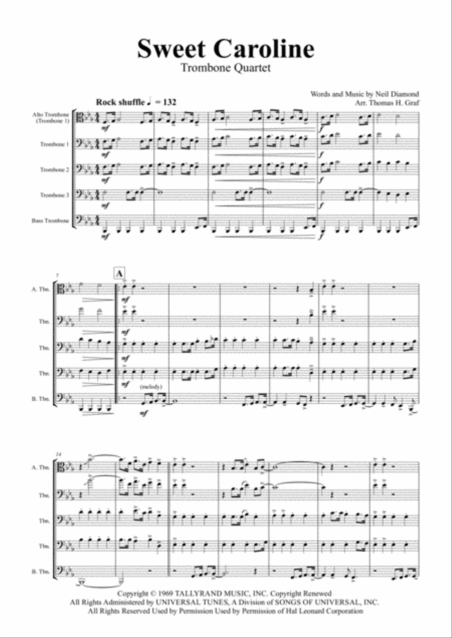 Sweet Caroline Trombone Solo scores gallery preview page 1