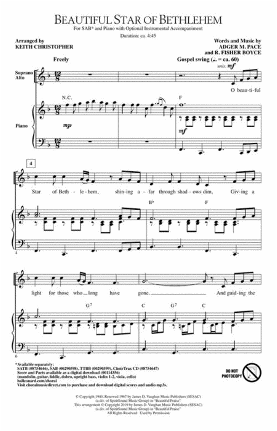 Beautiful Star of Bethlehem 3-Part scores gallery preview page 3