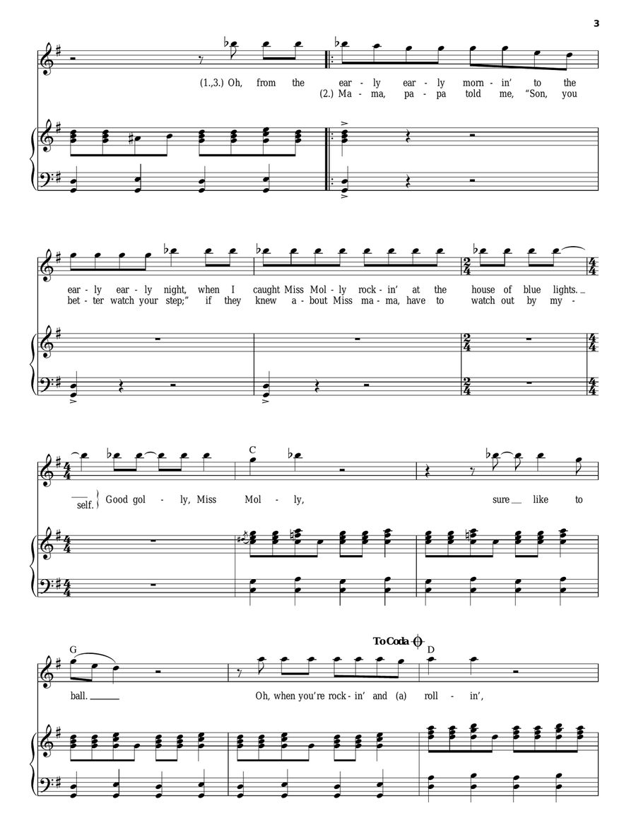 Good Golly Miss Molly Piano, Vocal scores gallery preview page 3