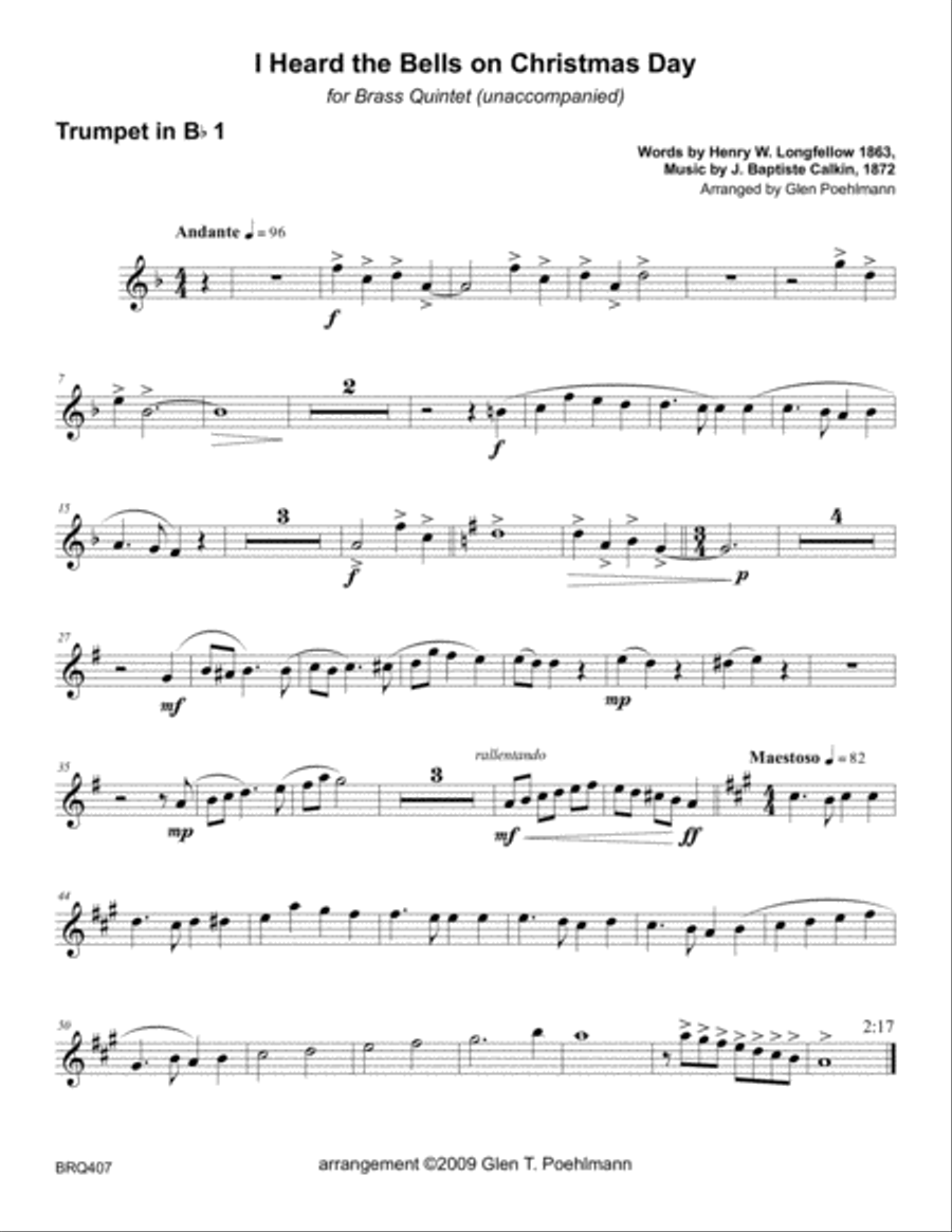 I HEARD THE BELLS ON CHRISTMAS DAY - unaccompanied BRASS QUINTET Brass Quintet scores gallery preview page 5