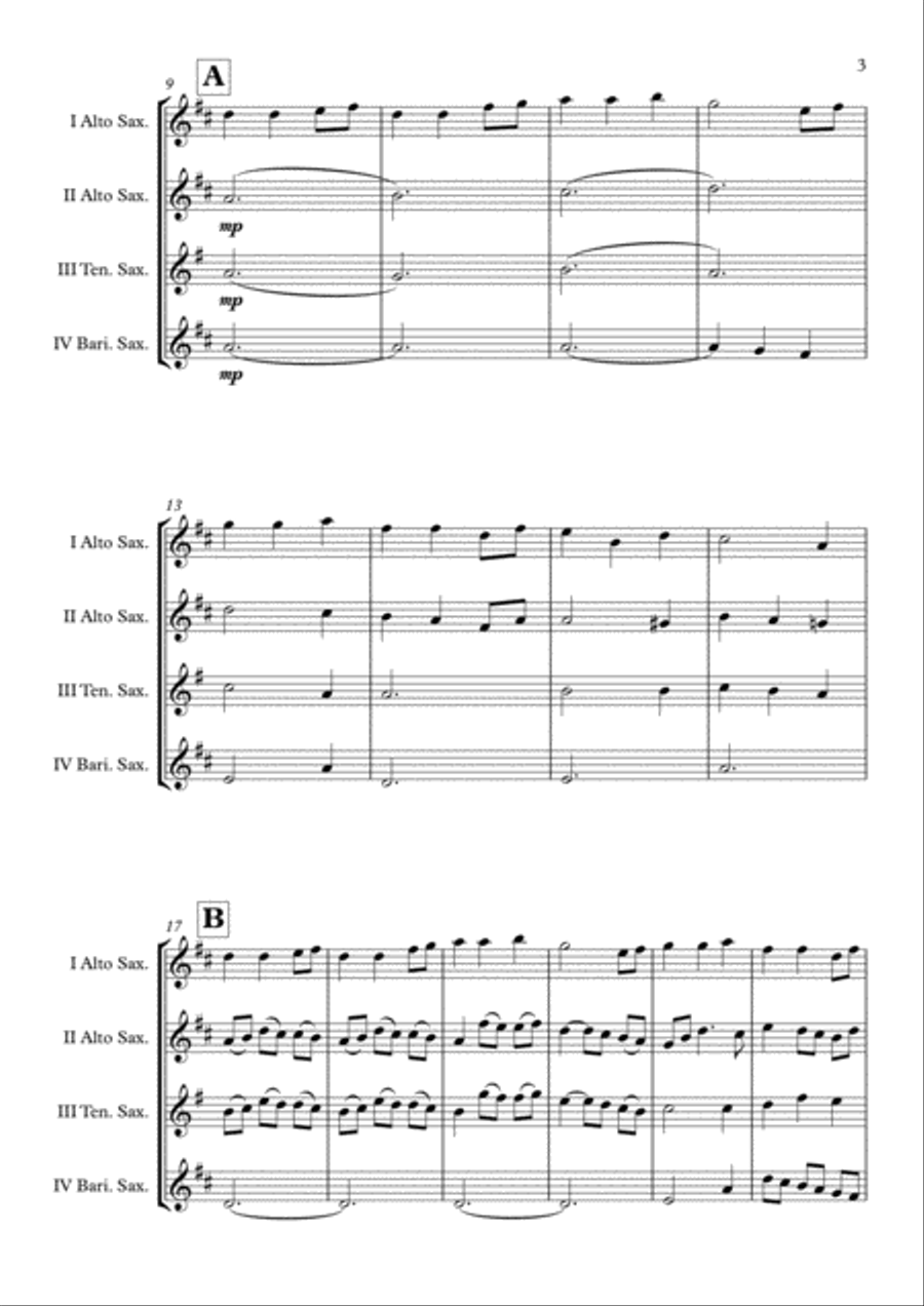 "Away In A Manger" Saxophone Quartet (AATB) arr. Adrian Wagner image number null