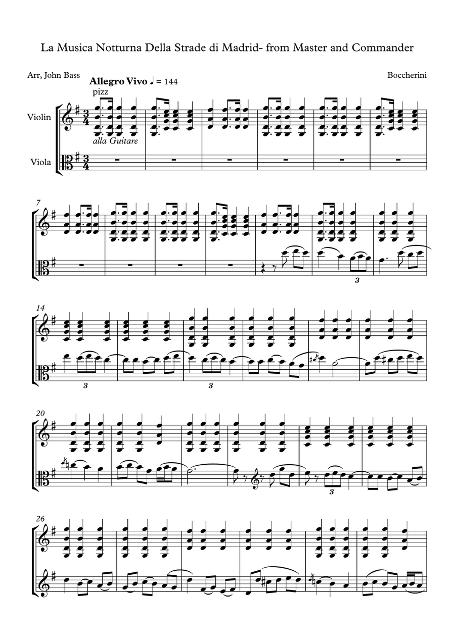 La Musica Notturna Della Strada di Madrid, from Master and Commander arranged for Violin and Viola Viola scores gallery preview page 1