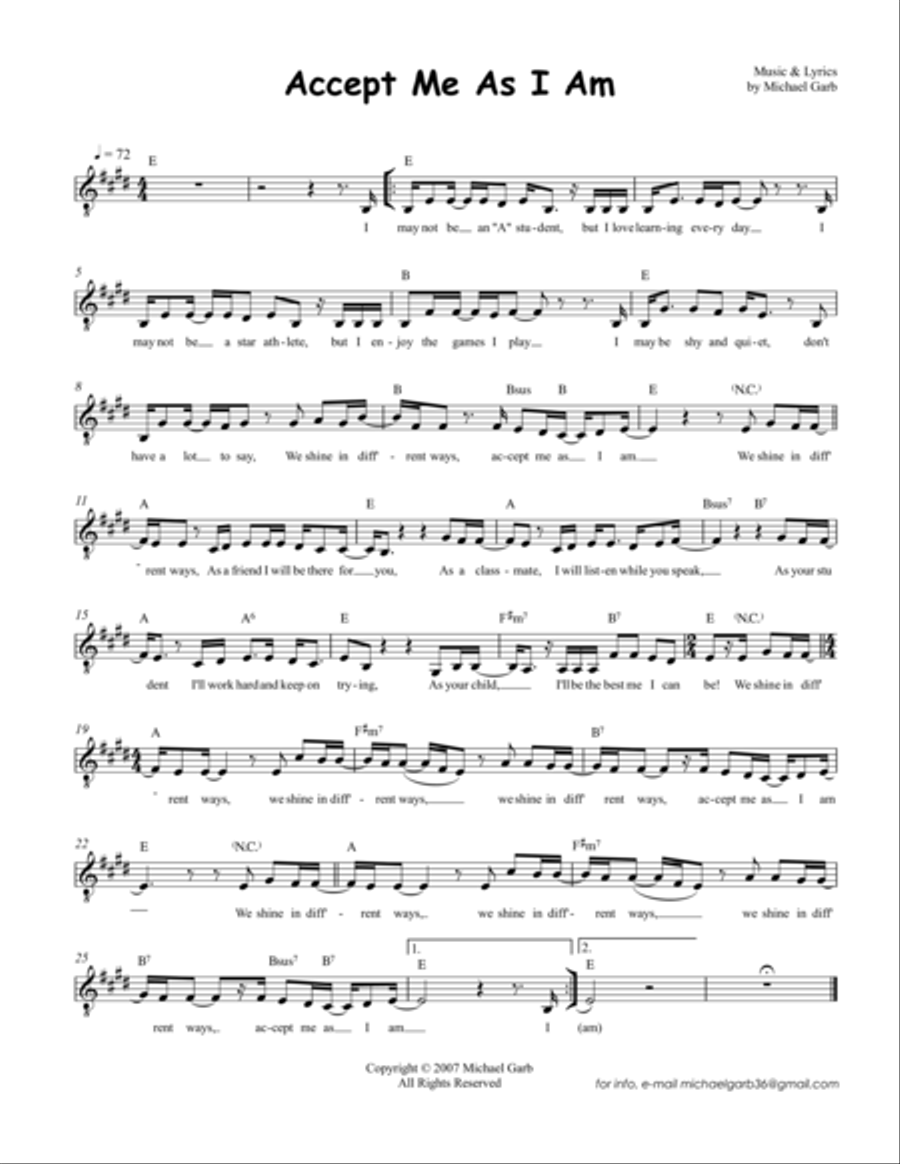 Accept Me As I Am Accept Me As I Am Piano, Vocal, Guitar scores gallery preview page 1