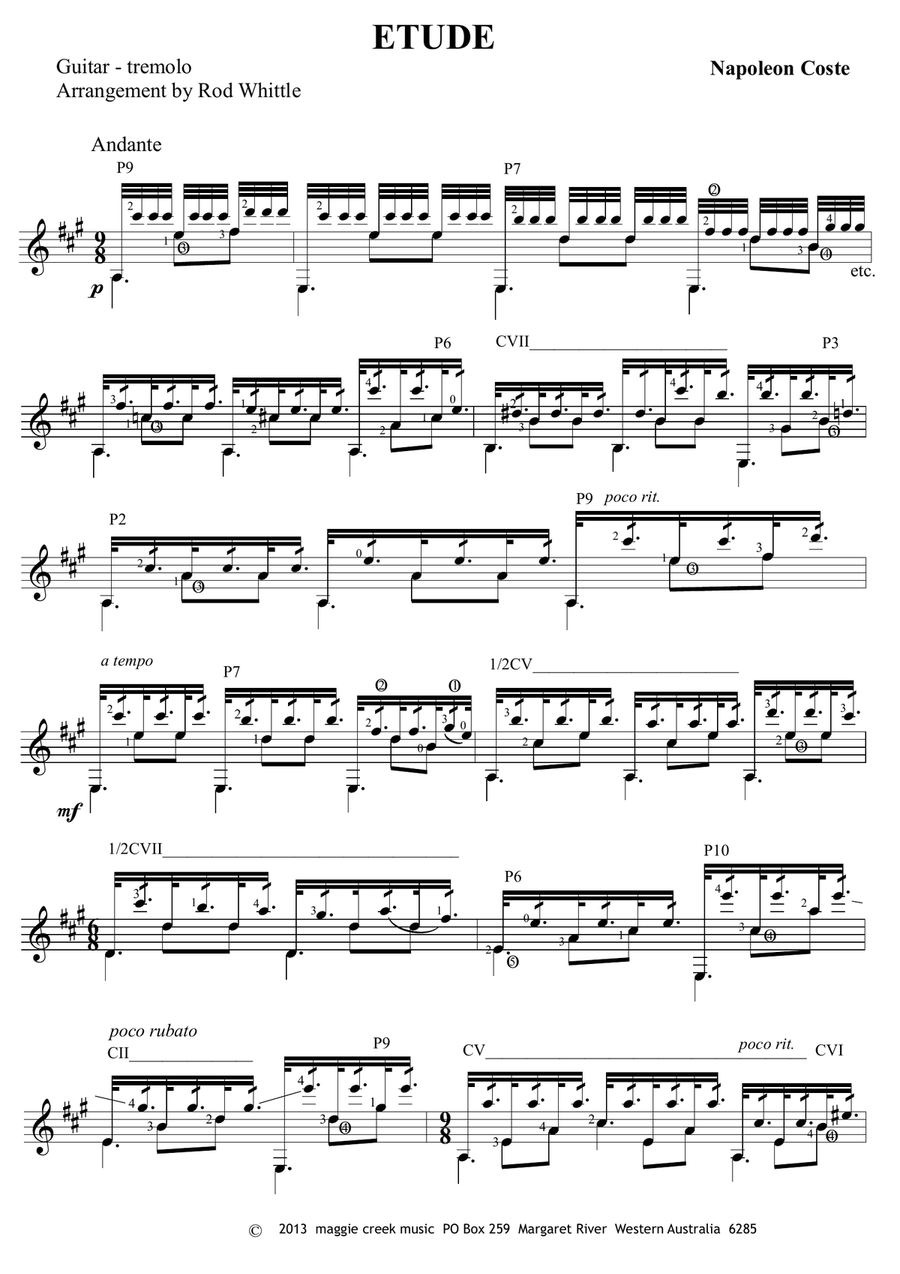 Etude (tremolo) Classical Guitar scores gallery preview page 1