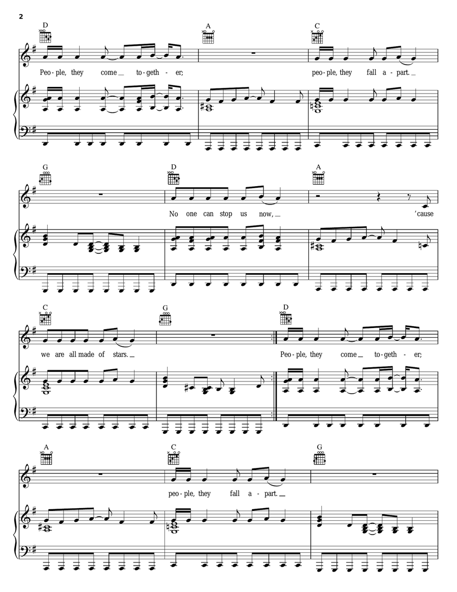 We Are All Made Of Stars Piano, Vocal, Guitar scores gallery preview page 2