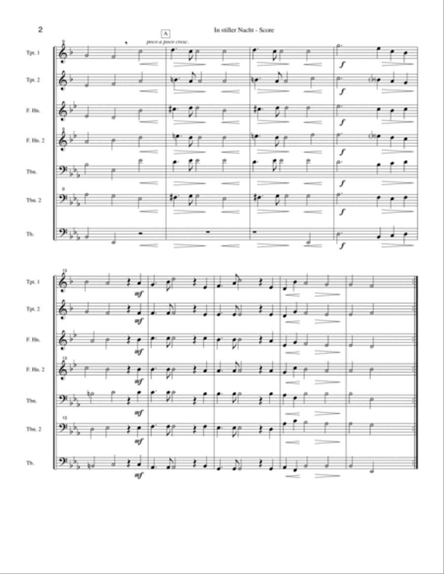 "In stiller Nacht" for brass quintet, score and parts