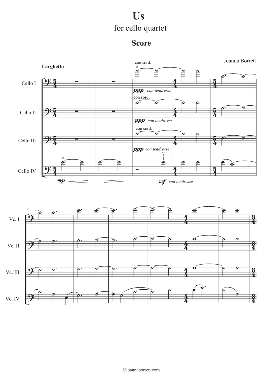 Us for Cello Quartet Cello scores gallery preview page 1