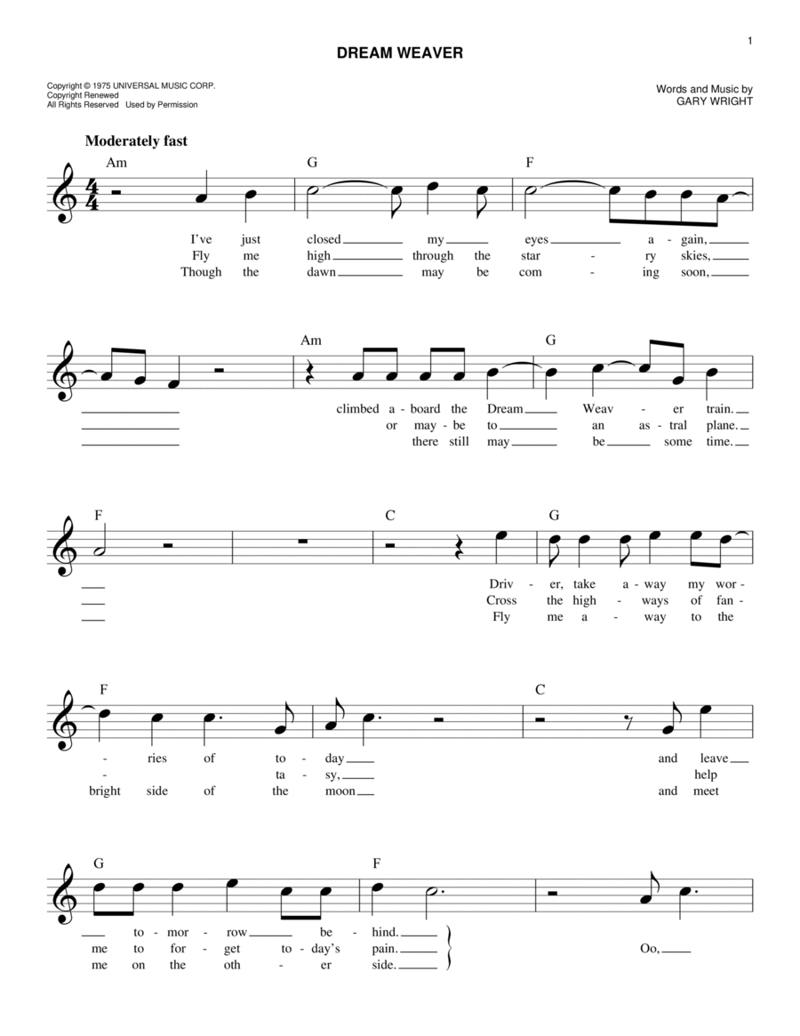 Dream Weaver Piano scores gallery preview page 1