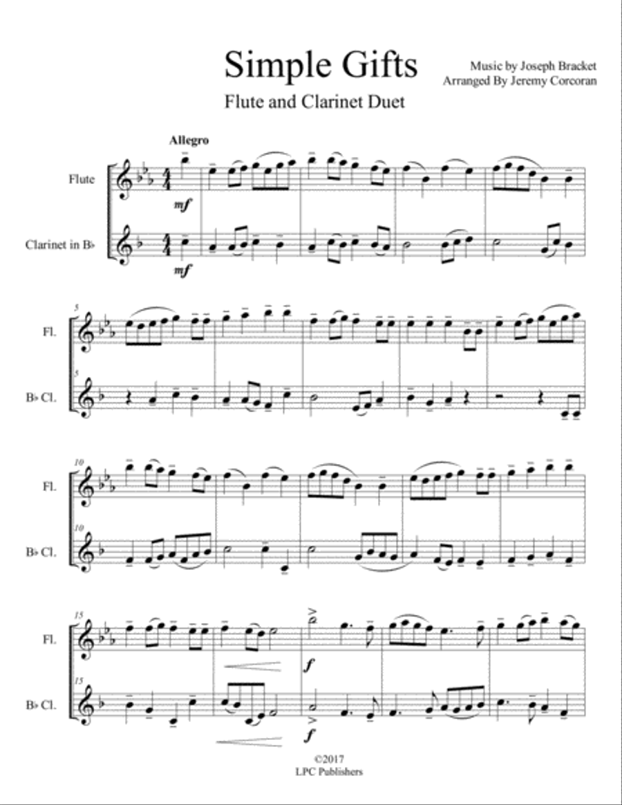 Simple Gifts for Flute and Clarinet Simple Gifts for Flute and Clarinet Woodwind Duet scores gallery preview page 2