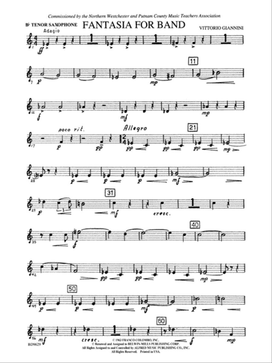 Fantasia for Band: B-flat Tenor Saxophone Concert Band scores gallery preview page 1