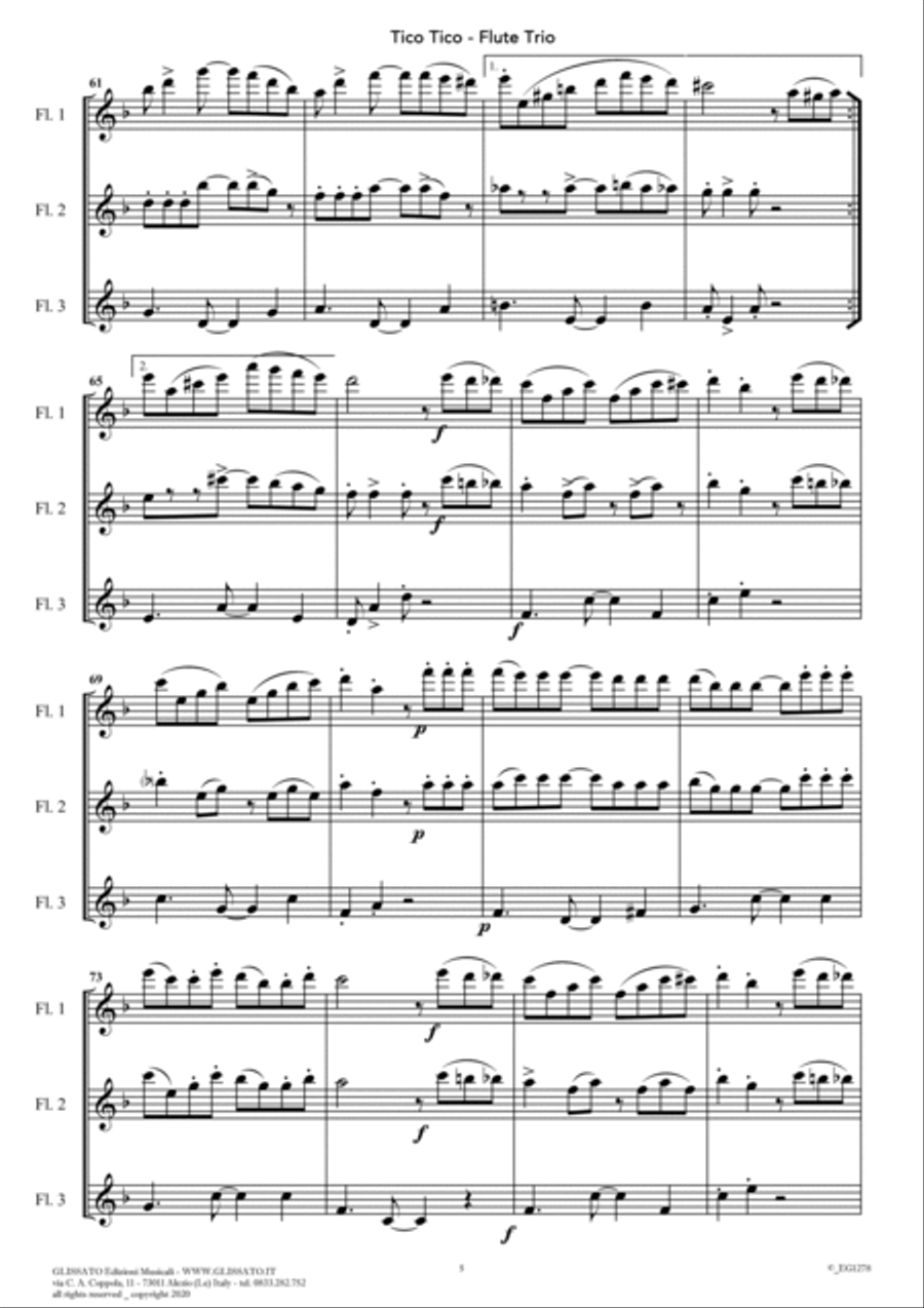 Tico Tico - flexible Flute Trio score & parts Woodwind Trio scores gallery preview page 6