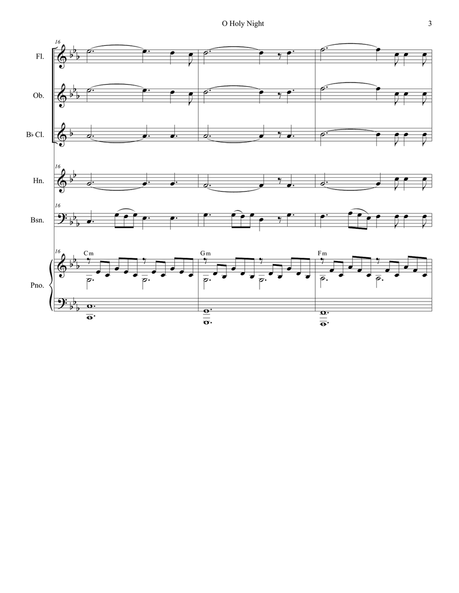 O Holy Night (for Woodwind Quintet and Piano) Woodwind Quintet scores gallery preview page 4