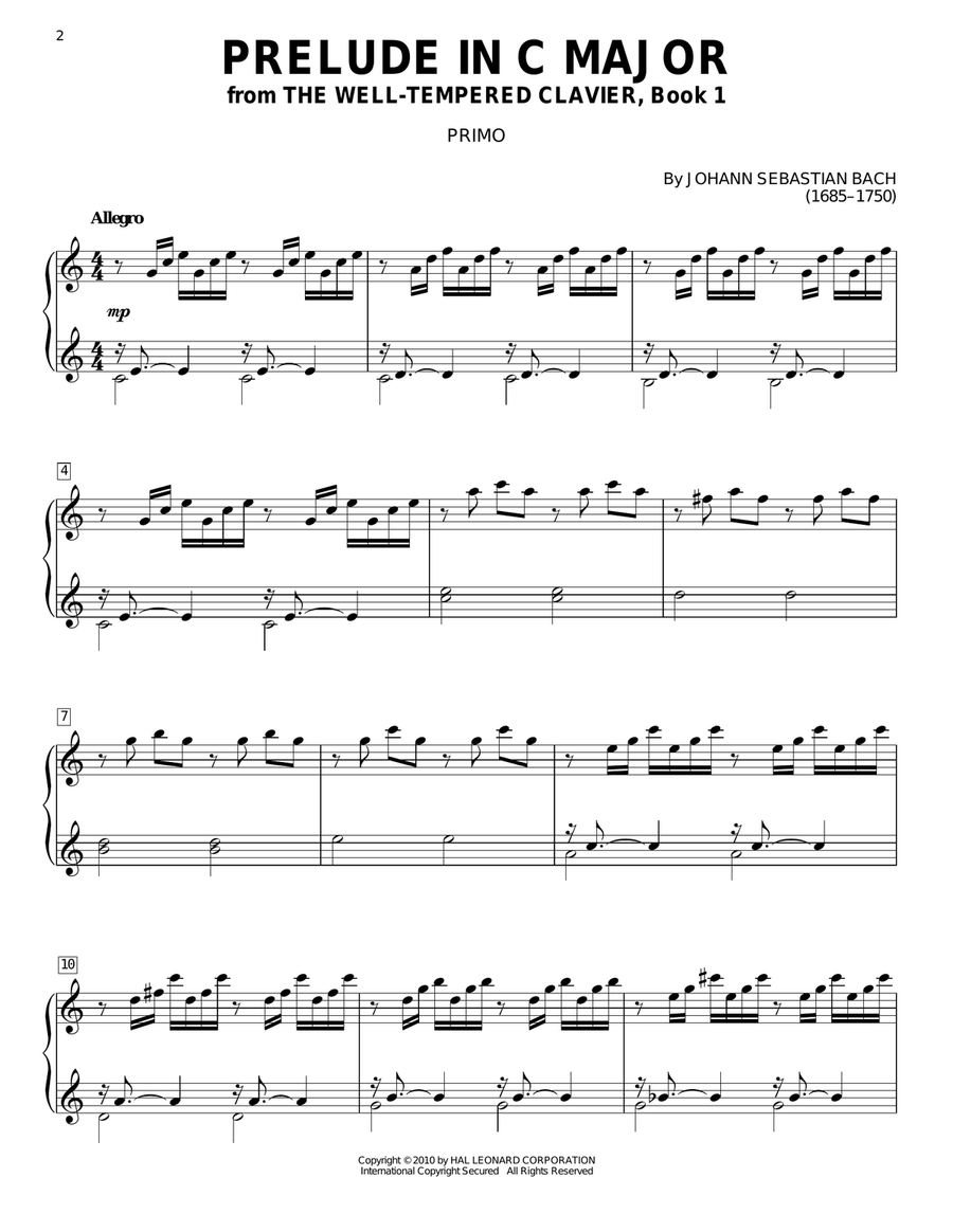 Prelude In C Major Piano Duet scores gallery preview page 2