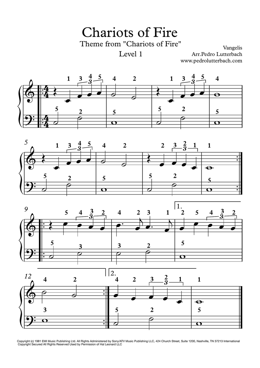 Chariots Of Fire from the Feature Film CHARIOTS OF FIRE Easy Piano scores gallery preview page 1