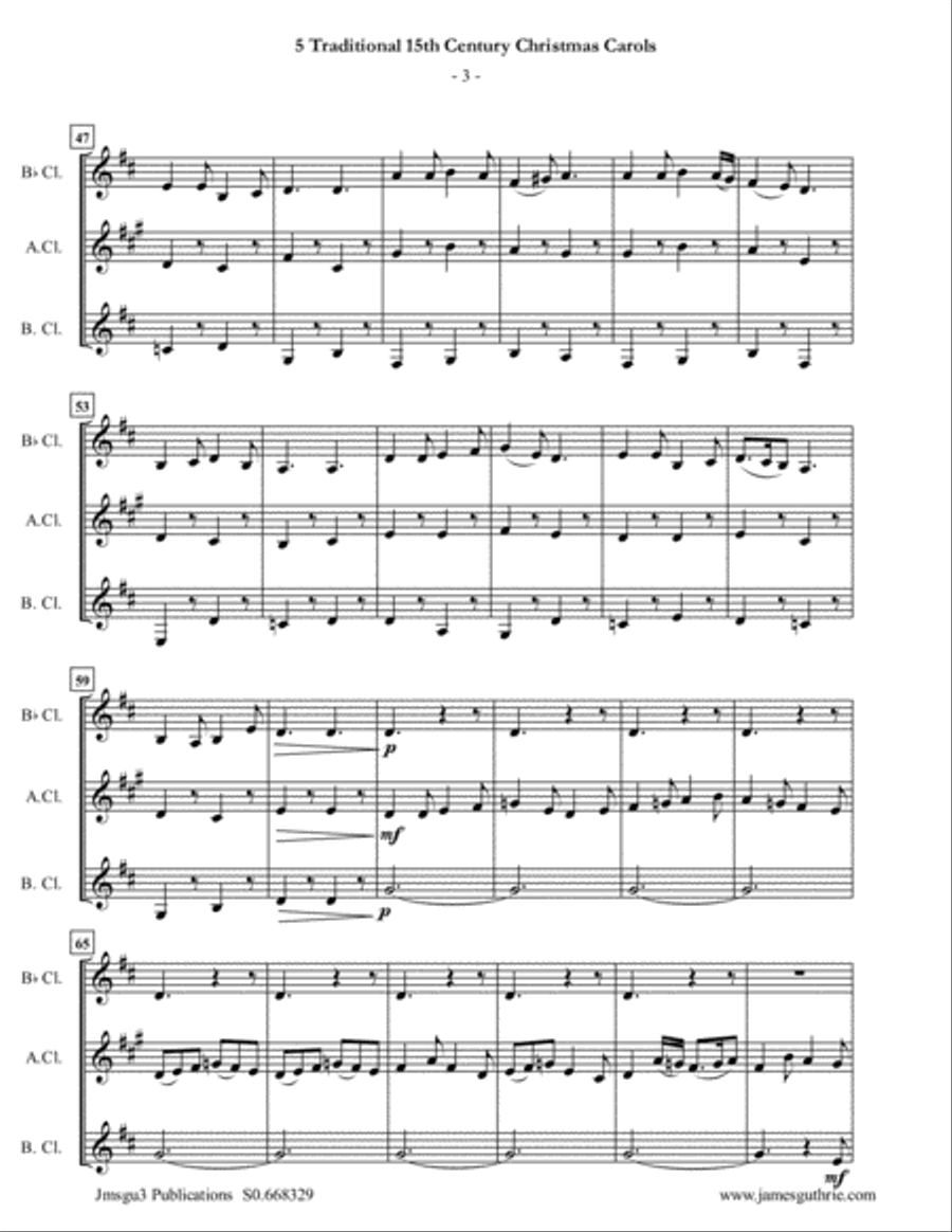 5 Traditional 15th Century Christmas Carols for Clarinet Trio Clarinet Trio scores gallery preview page 3