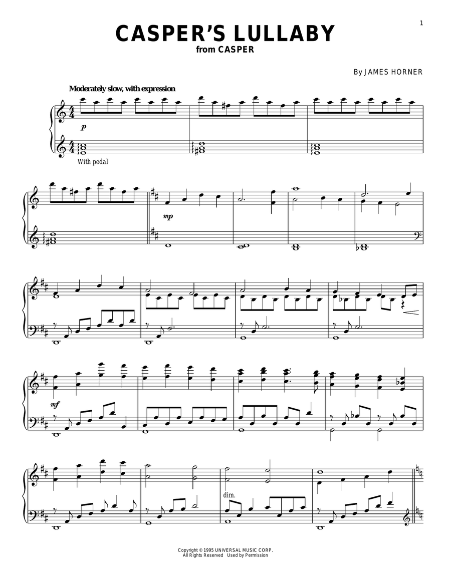 Casper's Lullaby Piano Solo scores gallery preview page 1