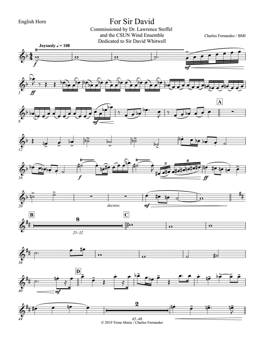 For Sir David: English Horn Concert Band scores gallery preview page 1