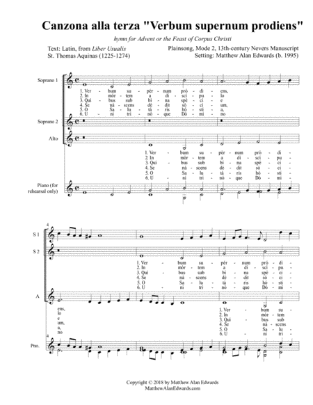 Op. 7 Canzona alla terza "Verbum supernum prodiens" (SSA/TTB, Latin)