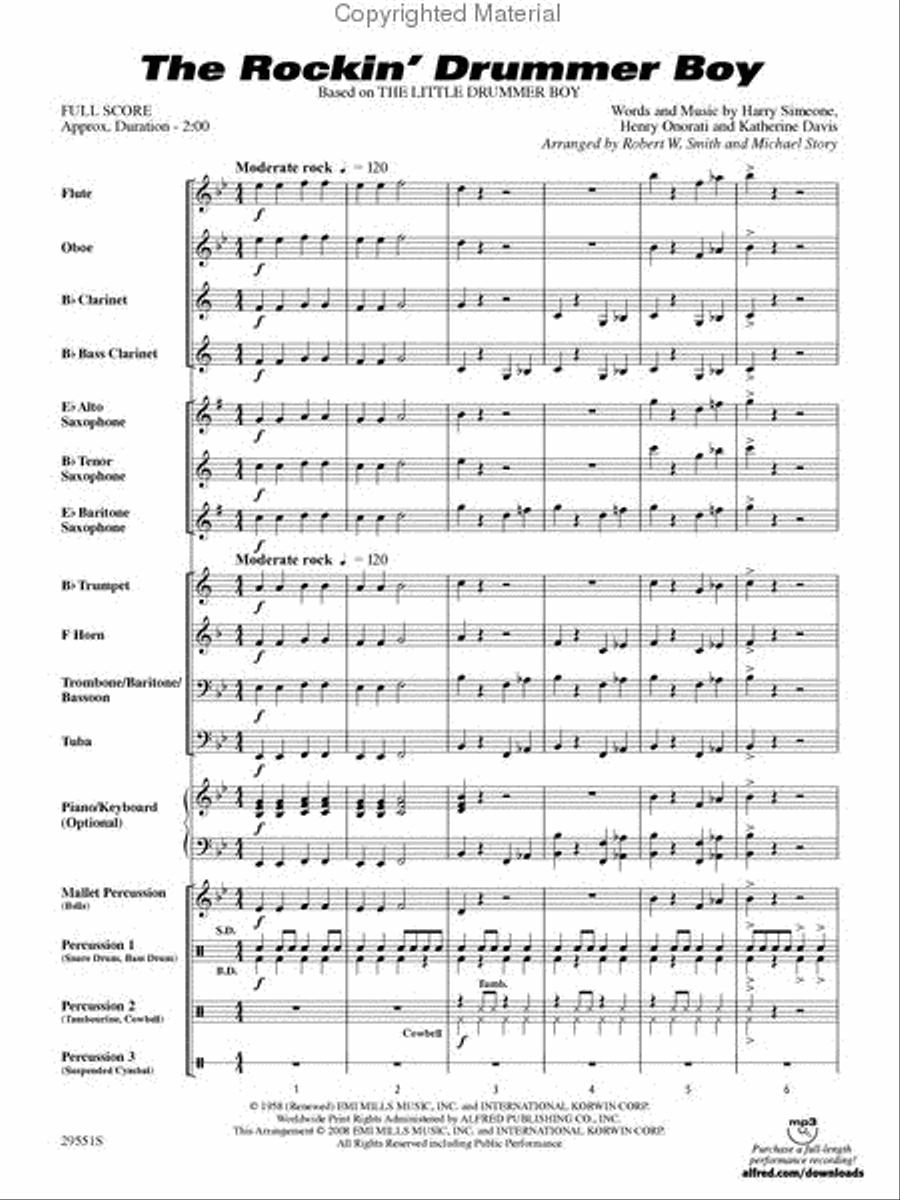 The Rockin' Drummer Boy Concert Band scores gallery preview page 2