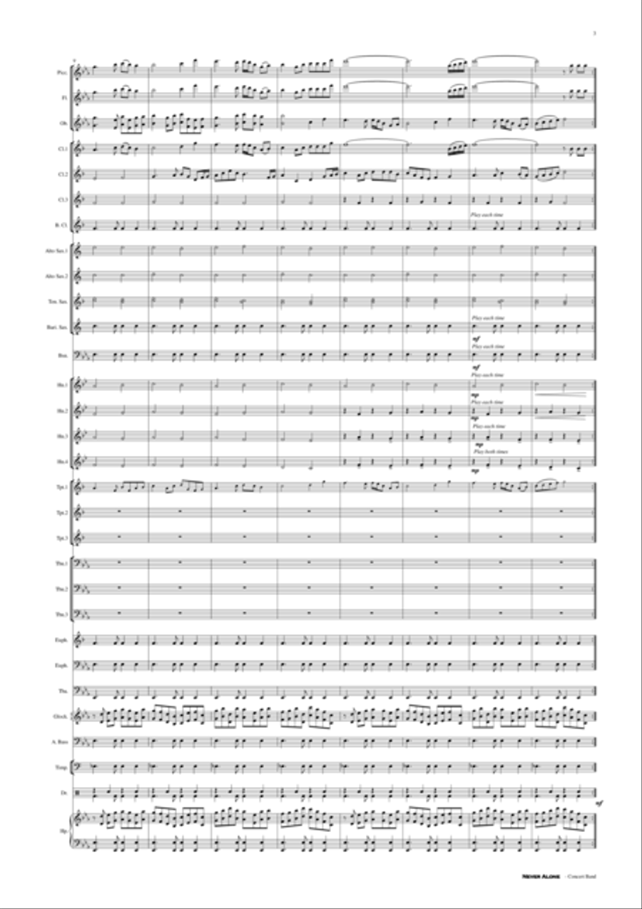 Never Alone - Concert Band Score and Parts PDF Concert Band scores gallery preview page 3