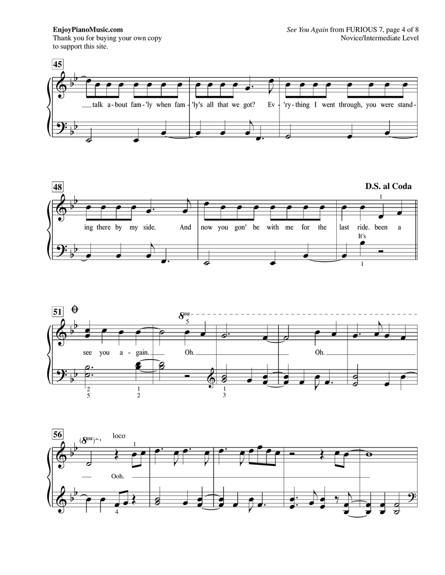 See You Again from FURIOUS 7 Piano Method scores gallery preview page 5