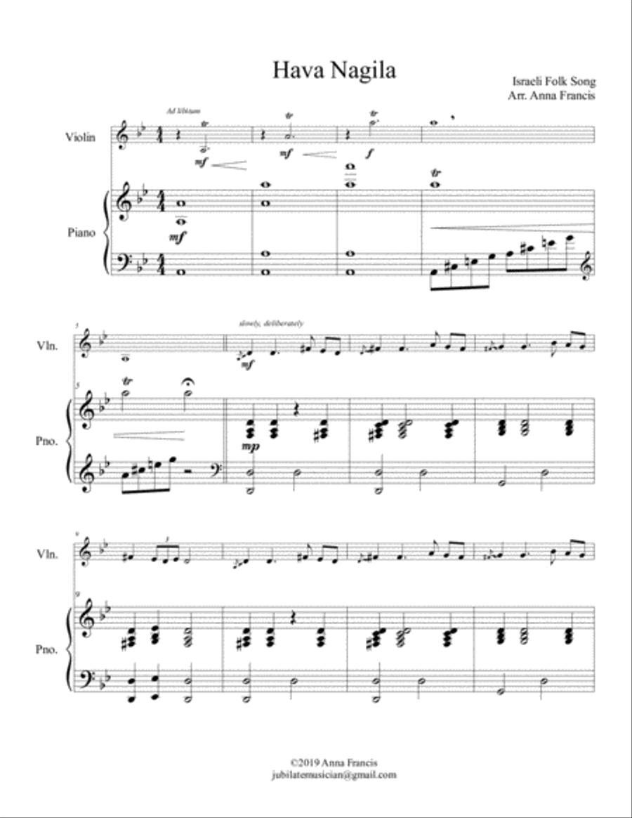 Hava Nagila Violin Solo scores gallery preview page 1