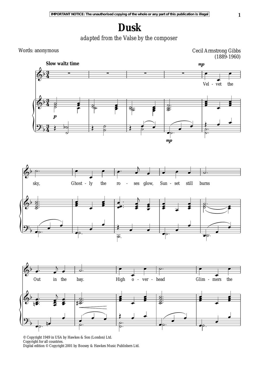 Dusk (Adapted from The Valse) Piano, Vocal scores gallery preview page 1
