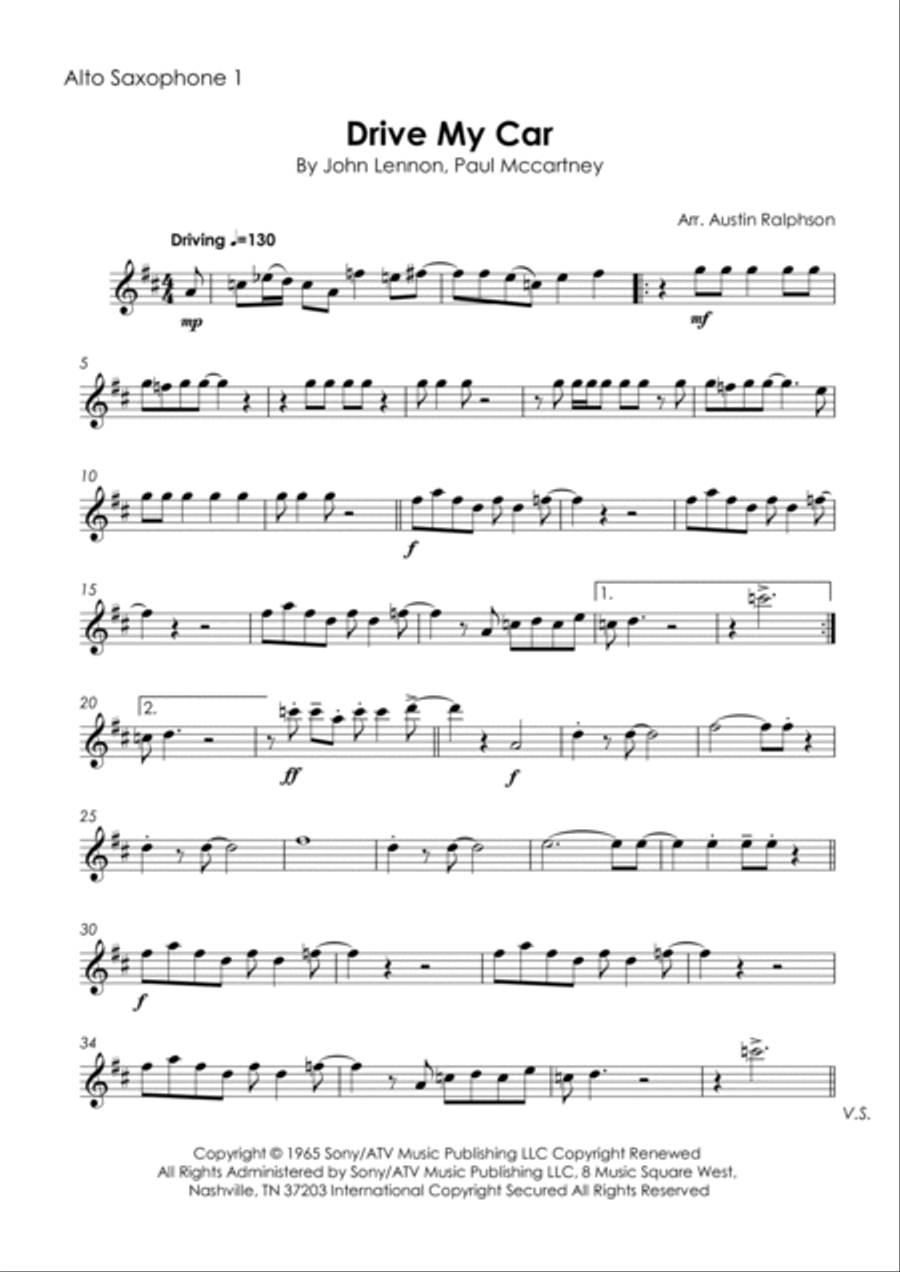 Drive My Car Drive My Car Saxophone Quartet scores gallery preview page 3