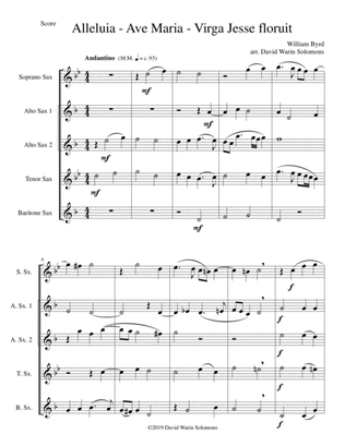 Alleluia - Ave Maria - Virga Jesse floruit arranged for saxophone quintet (soprano, 2 altos, tenor,