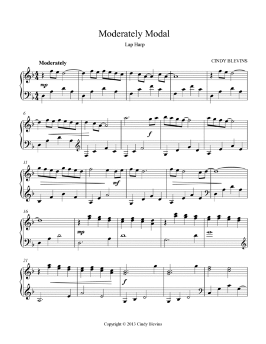 Moderately Modal, original solo for Lap Harp Lap Harp scores gallery preview page 2