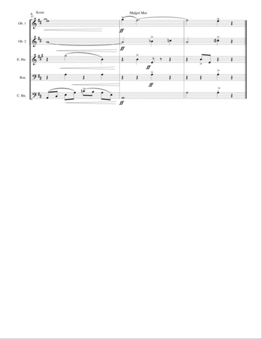 Malgré Moi for double-reed quintet (2 oboes, cor anglais, bassoon, contrabassoon) English Horn scores gallery preview page 6