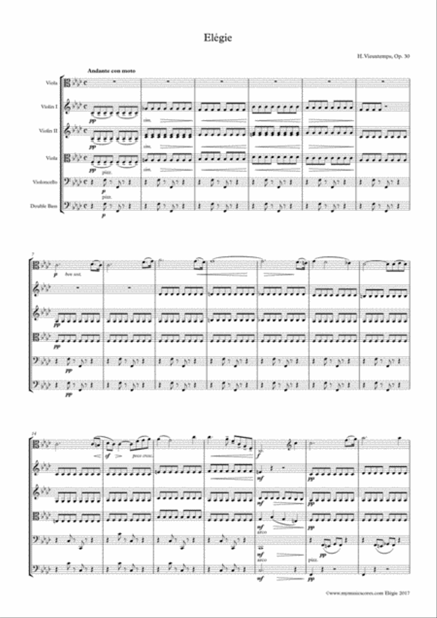 Vieuxtemps Elegie, Op. 30 for Viola and String Orchestra String Orchestra scores gallery preview page 2