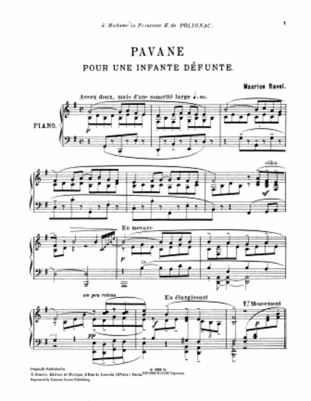 Pavane pour une infante defunte : pour piano