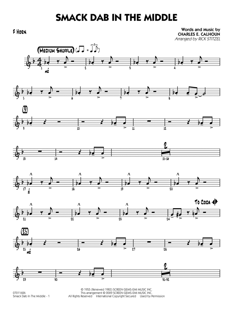 Smack Dab In The Middle - F Horn Jazz Ensemble scores gallery preview page 1