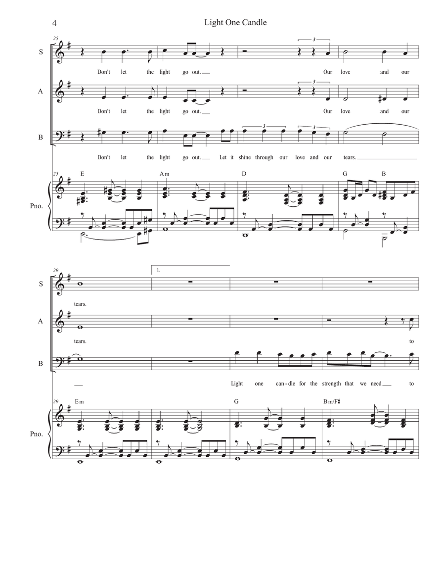 Light One Candle Piano, Vocal scores gallery preview page 4