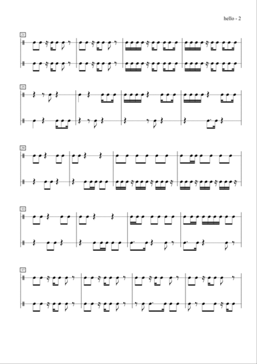 Hello (body percussion duet) Percussion scores gallery preview page 2