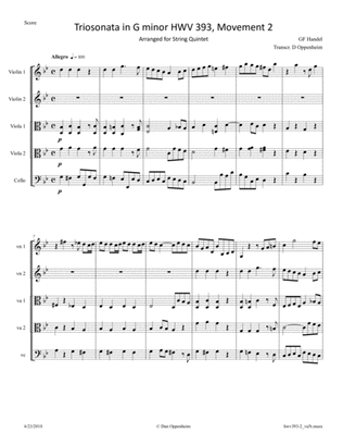 Handel: Triosonata in G Minor HWV 393 . Movement 2 - Allegro arranged for 2-Violas String Quintet
