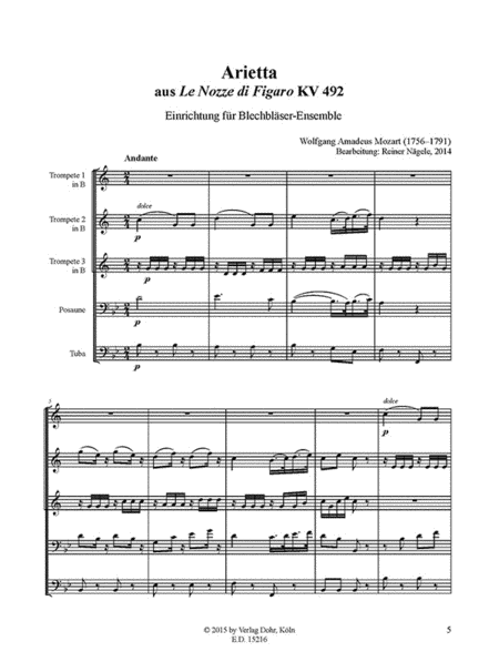 Arietta KV 492 (für Blechbläser-Ensemble) (aus "Le Nozze di Figaro")
