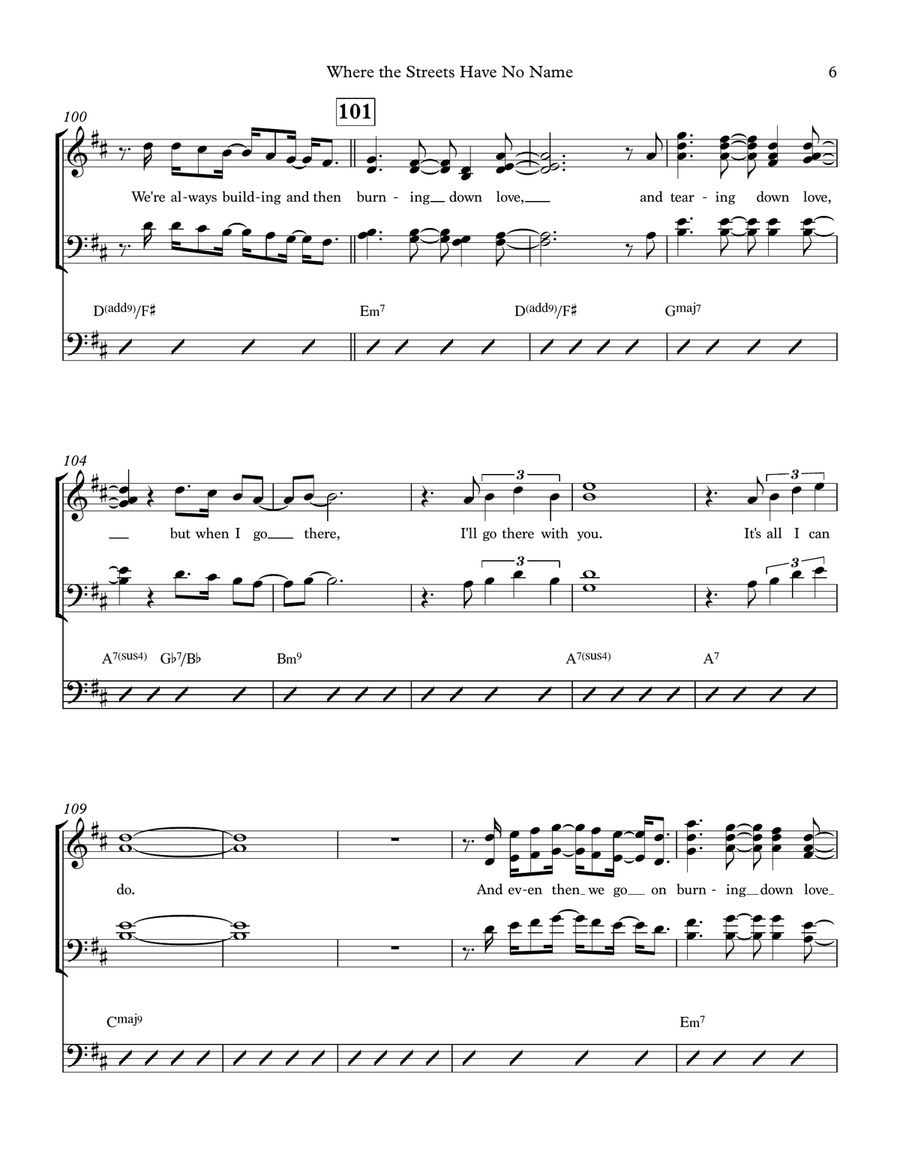 Where The Streets Have No Name 4-Part scores gallery preview page 6