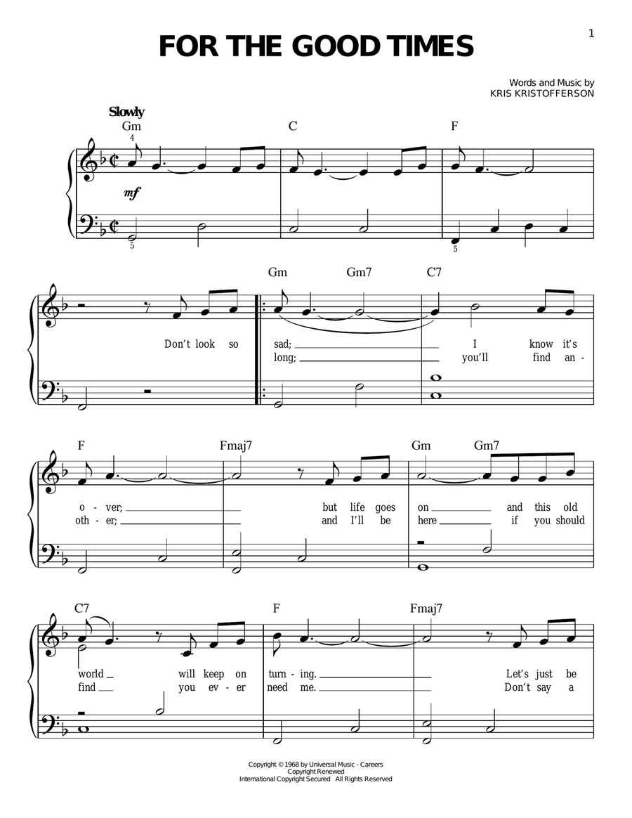 For The Good Times For The Good Times Easy Piano scores gallery preview page 1