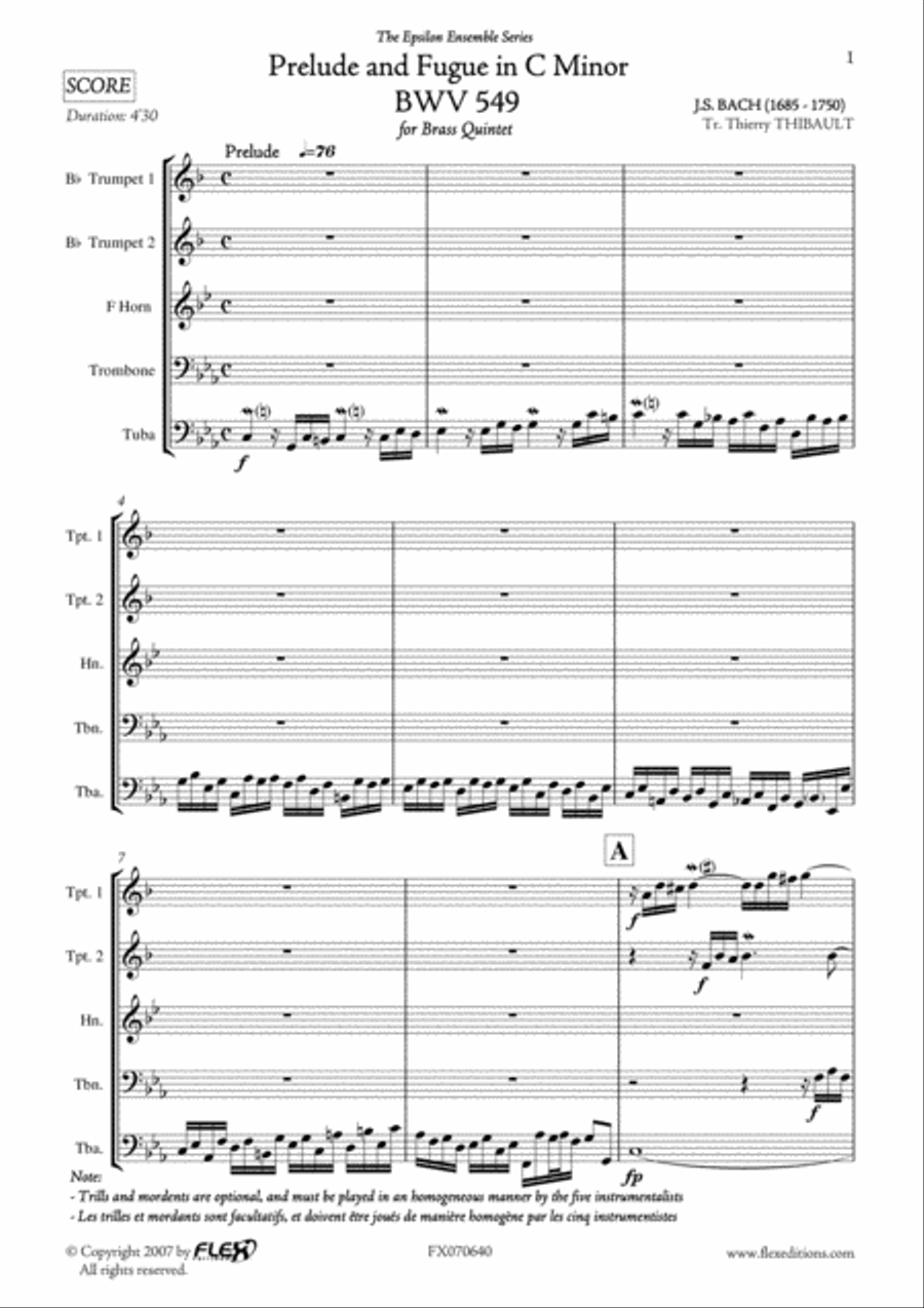 Prelude & Fugue in C Minor - BWV 549 Brass Quintet scores gallery preview page 2