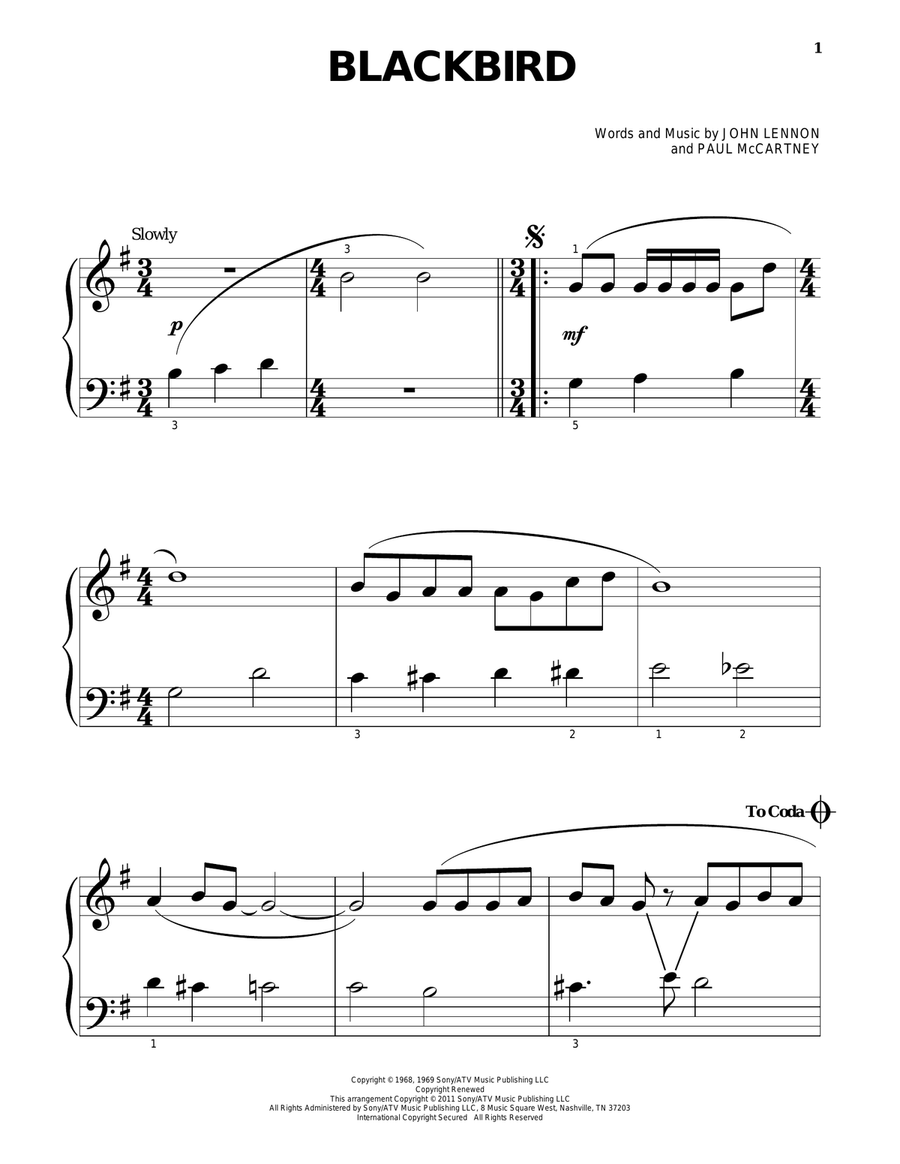 Blackbird Blackbird Easy Piano scores gallery preview page 1