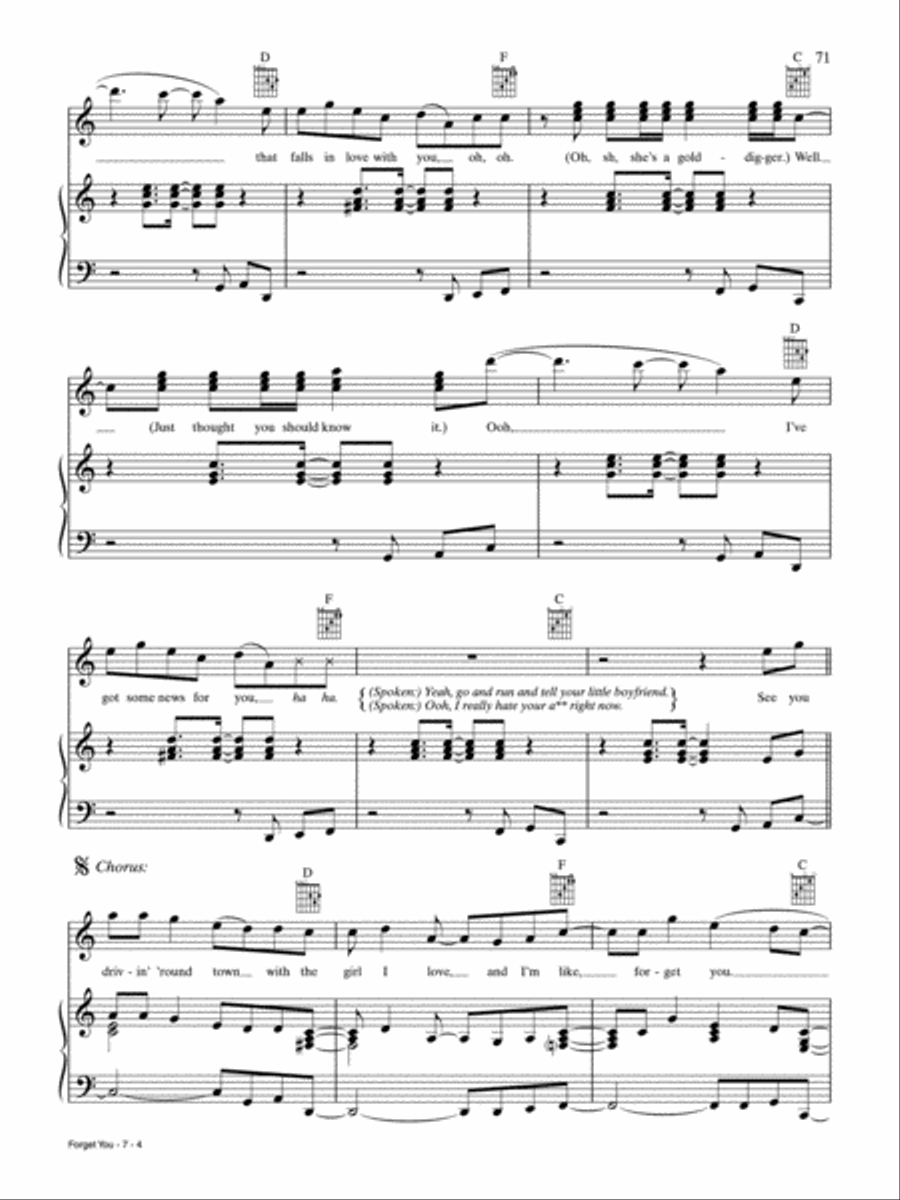 Forget You Piano, Vocal, Guitar scores gallery preview page 4