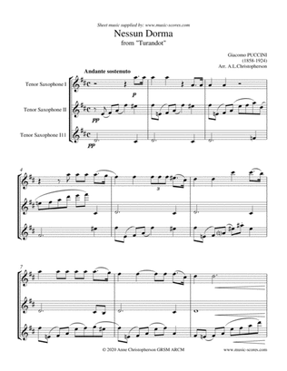 Book cover for Nessun Dorma - Tenor Saxophone Trio