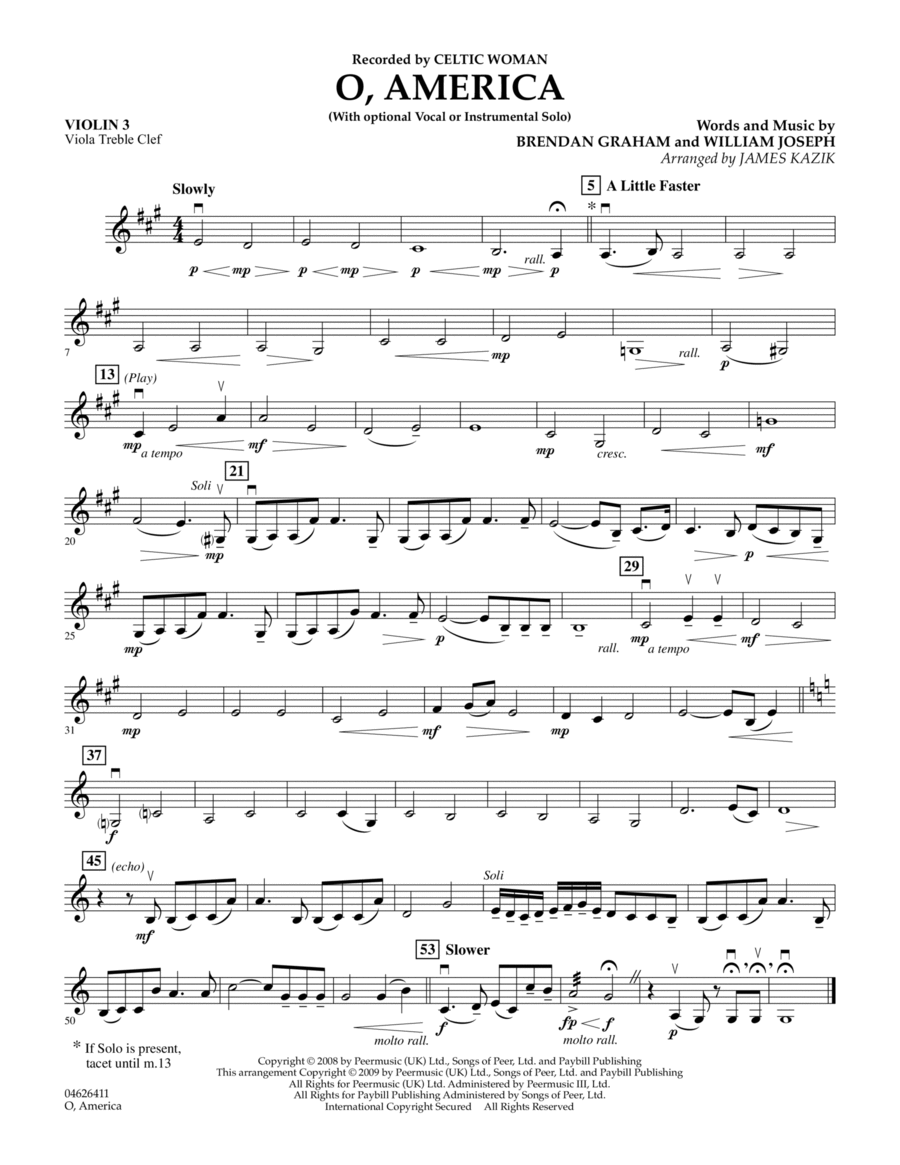 O, America - Violin 3 (Viola Treble Clef)