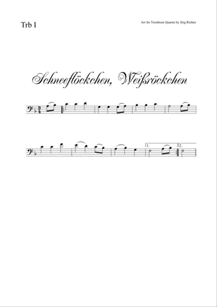 Tiny snowflake, white, tiny Skirt (Schneeflöckchen, Weißröckchen) for Trombone Quartet Brass Quartet scores gallery preview page 3