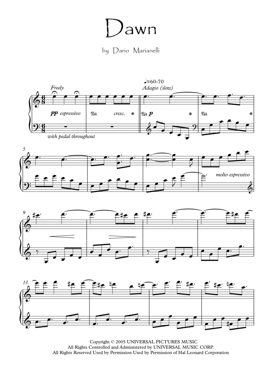 Dawn Piano Solo scores gallery preview page 1