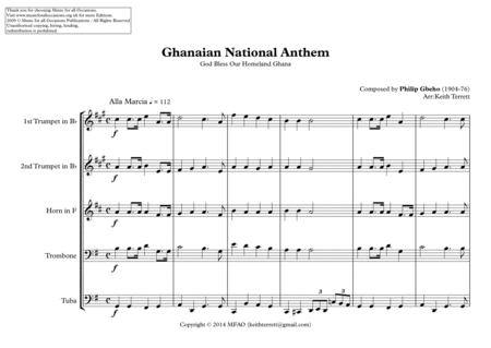Ghanaian National Anthem )God Bless Our Homeland Ghana) for Brass Quintet image number null